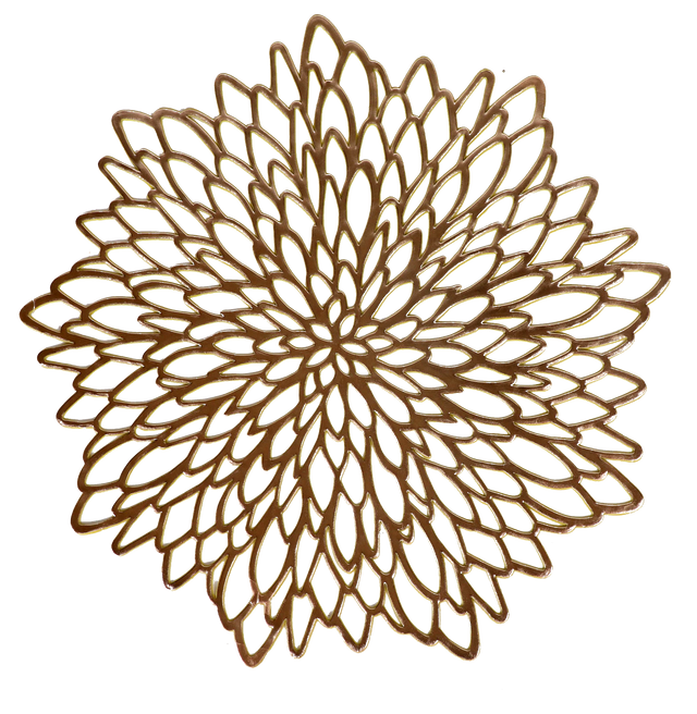 Gold Placemats 15" Leather Look Laser Cut 12pcs - LEHADAR
