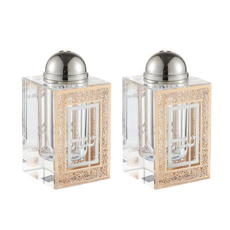 Set of Crystal Salt and Pepper Holders with Gold and Silver Plates - LEHADAR