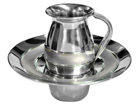 Stainless Steel Mayim Achronim With Thick Silver Trim - LEHADAR