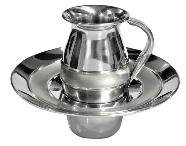 Stainless Steel Mayim Achronim With Thick Silver Trim - LEHADAR