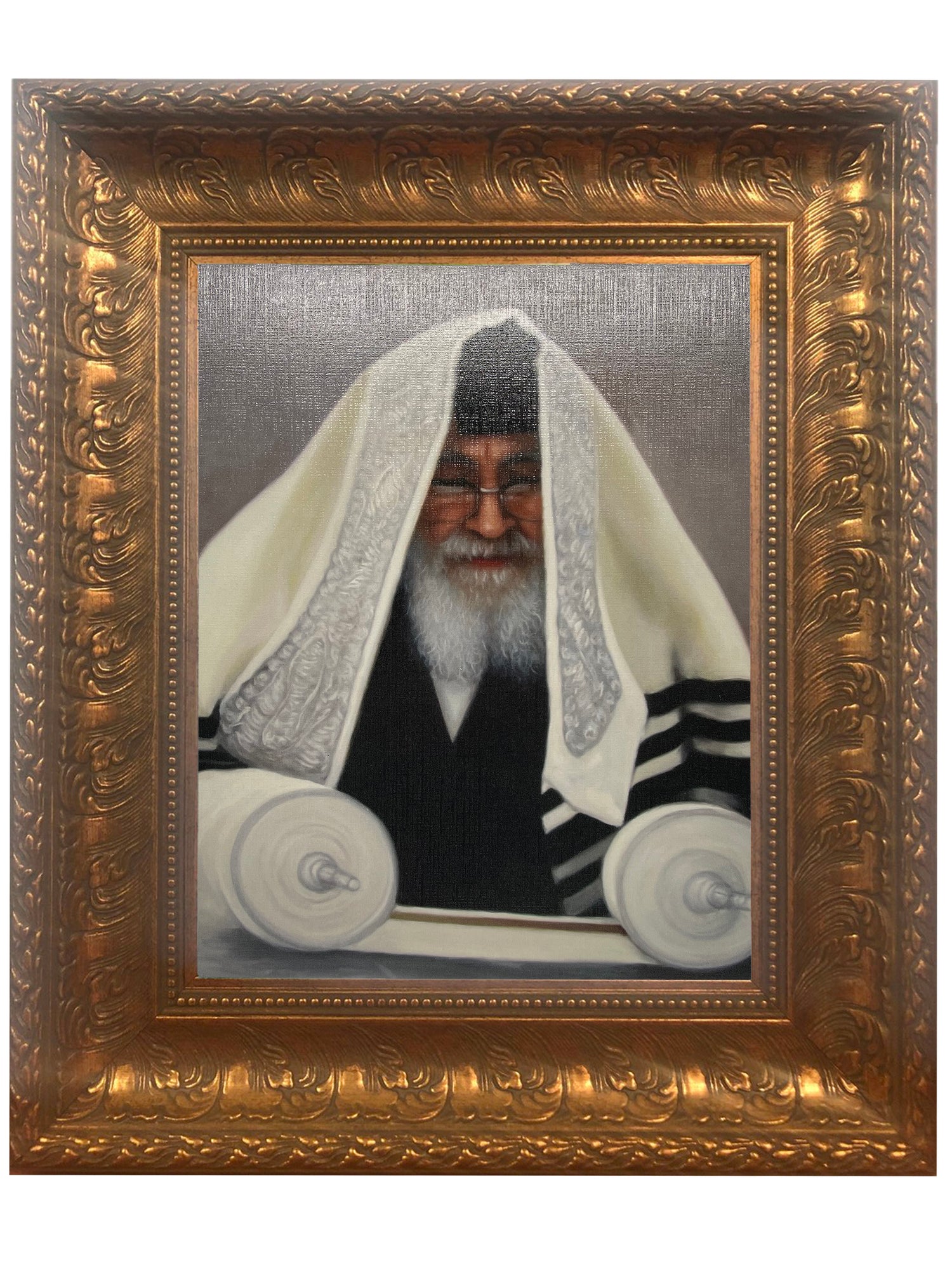 Skver Rebbe with Sefer Torah Framed Picture in Large, size: 16*20 - LEHADAR
