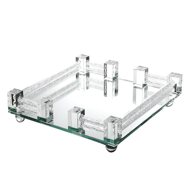 Napkin Holder / Tray Flat Crystal Mirror With Broken Stones 2"Hx9" - LEHADAR