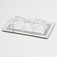 Crystal Candle Holder for 2 With Silver Glitter Print 3.5"x6.75" - LEHADAR