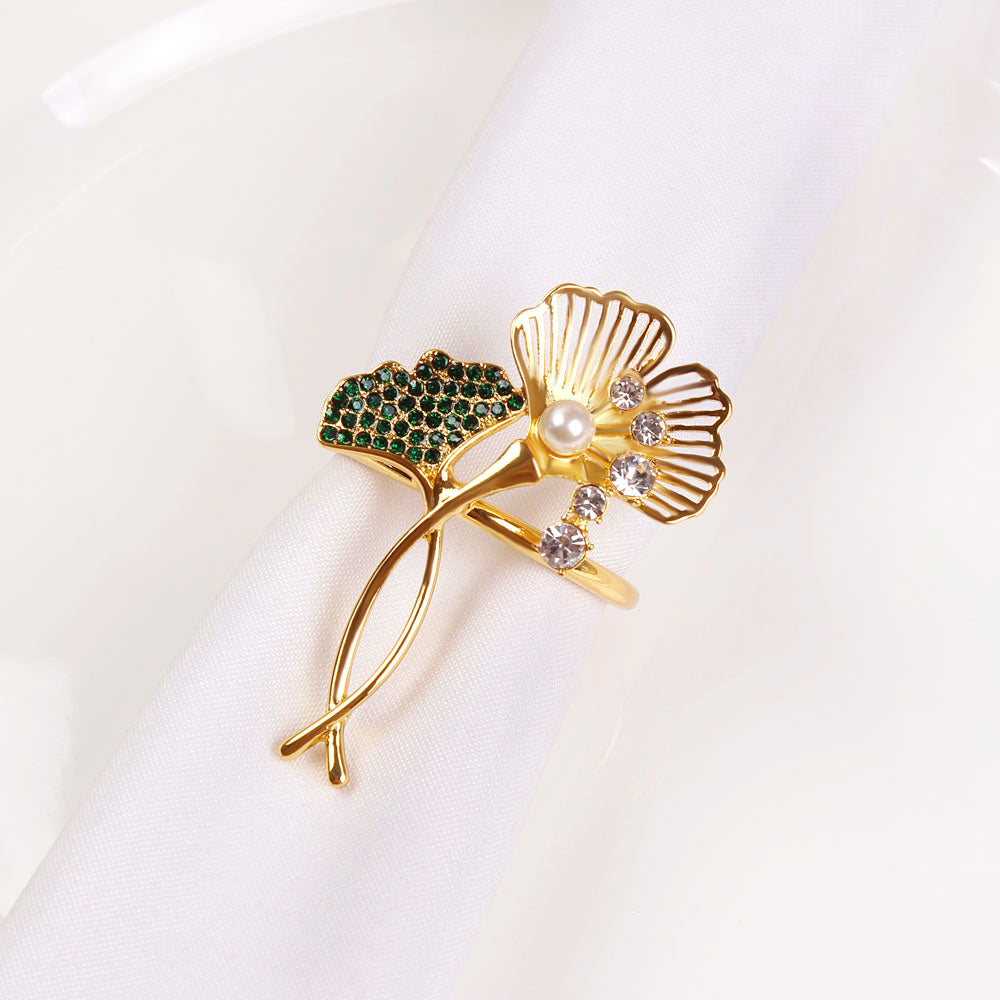 Floral Gold and green Napkin Rings Set of 4 - LEHADAR