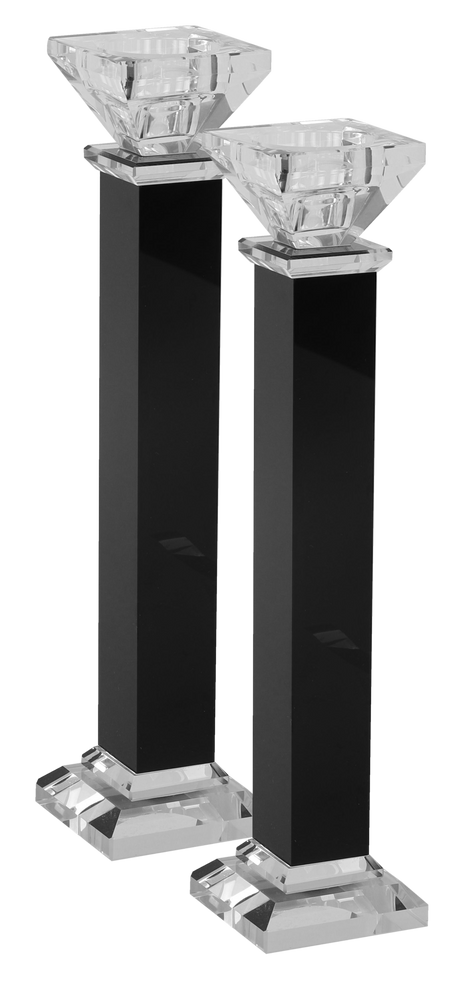 Set of 2 Crystal Candlesticks Black 10.5" - LEHADAR