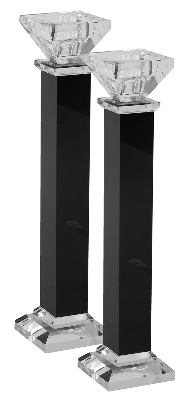 Set of 2 Crystal Candlesticks Black 10.5" - LEHADAR