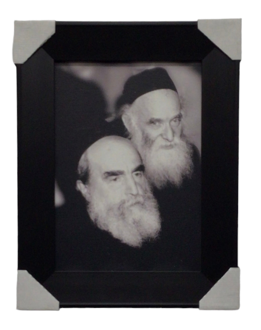 Painting of R' Moshe Feinstein & R' Aron Kotler, Size 10x14, Modern Brown Frame