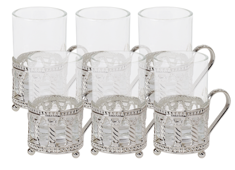Set Of 6 Cups Royal Design With Handle 4 oz - LEHADAR