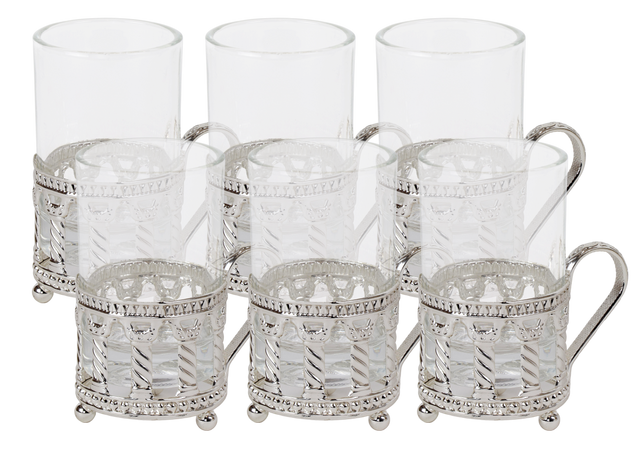 Set Of 6 Cups Royal Design With Handle 4 oz - LEHADAR