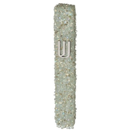 Gray - White Glass Mezuzah With Stones - LEHADAR