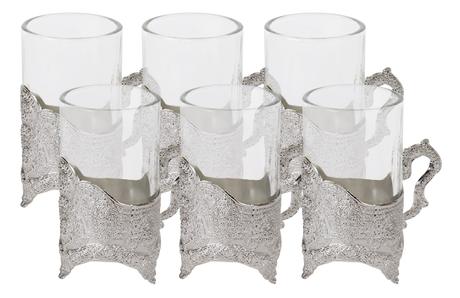 Set Of 6 Small Cups Filigree Design With Handle 4 oz - LEHADAR