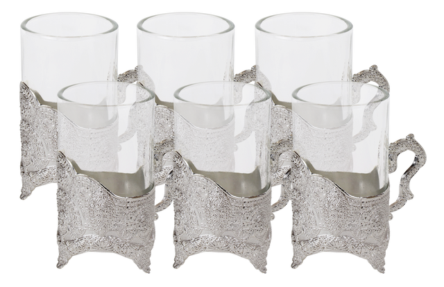 Set Of 6 Small Cups Filigree Design With Handle 4 oz - LEHADAR