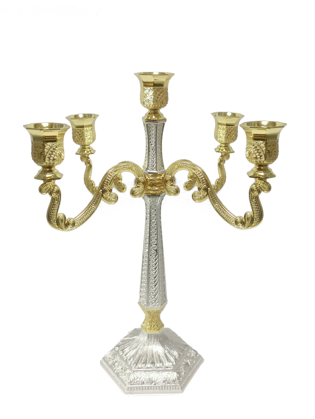 Silver & Gold Filigree Candelabra 5 Light 16" - LEHADAR
