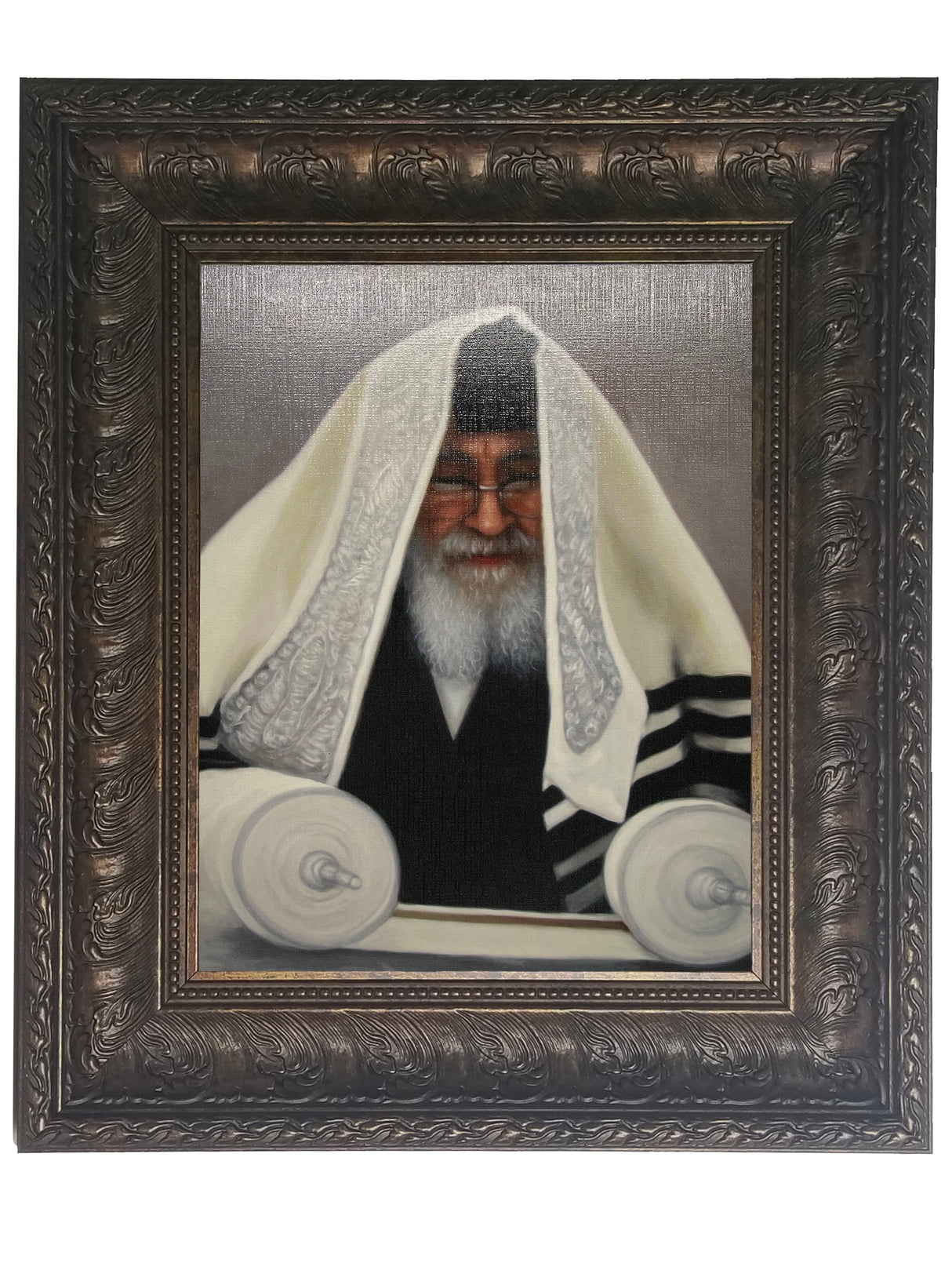 Skver Rebbe with Sefer Torah Framed Picture in Large, size: 16*20 - LEHADAR