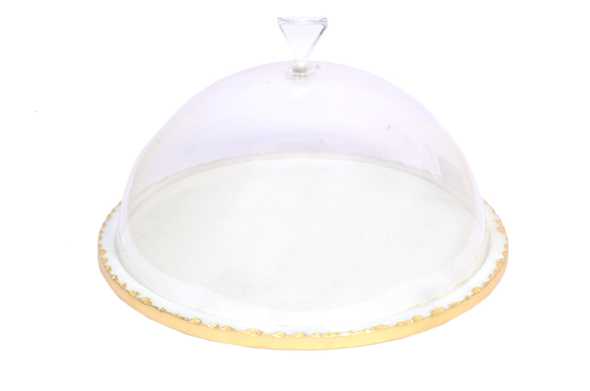 White Marble Round Cake tray with gold foiling