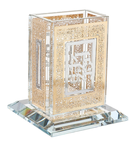 Crystal Havdalah Holder with Gold and Silver Plates - LEHADAR