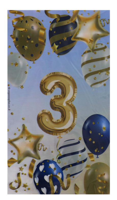20 Upsherin Cellophane Bags with "3" balloons - 6"x12" - LEHADAR
