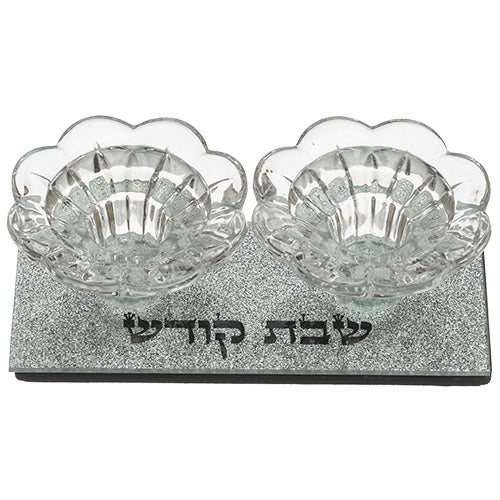 Glass Candlesticks 1.5x5.5x2"- with Glitter - LEHADAR
