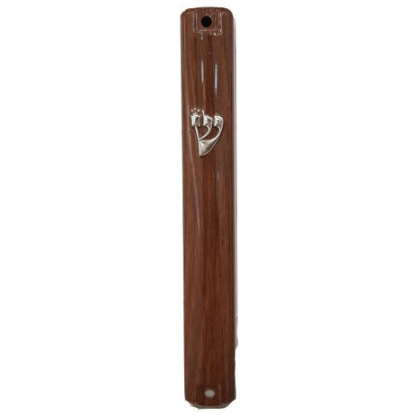Plastic Mezuzah Cover with Rubber Cork - Brown Wood Design - LEHADAR