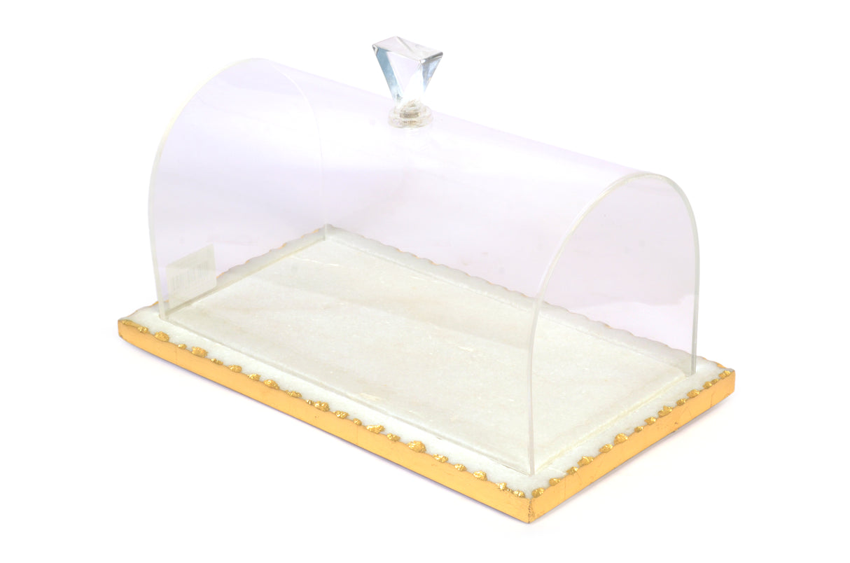 White Marble Rectangular Cake tray with gold foiling - LEHADAR