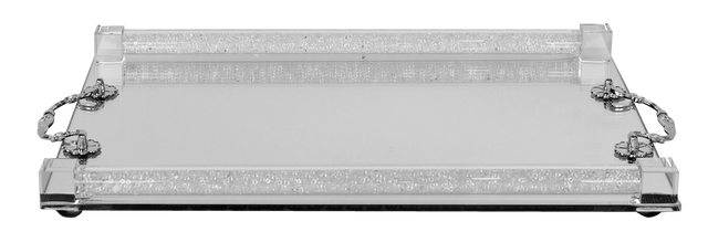 Crystal Tray clear filling - silver handle 8x12" - LEHADAR