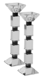 Set of 2 Crystal Candlesticks crystal and black rectangular pattern 10" - LEHADAR