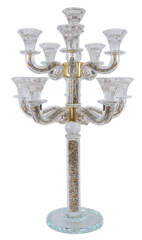"Classic Style" 11 Branch Gold Filling Crystal Candelabra 24"H - LEHADAR