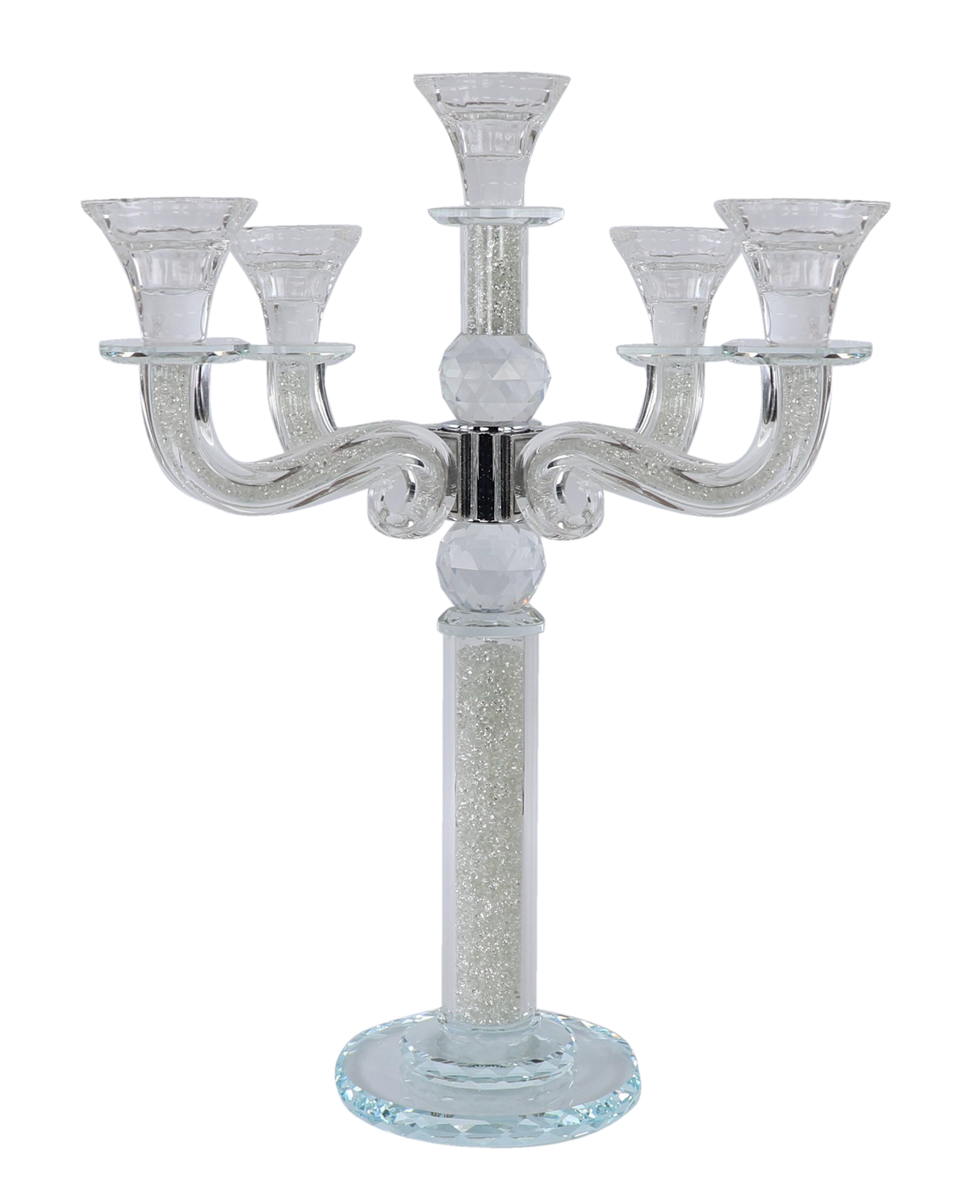 "Classic Style" 5 branch Clear Filling Crystal Candelabra 15.5"H - LEHADAR