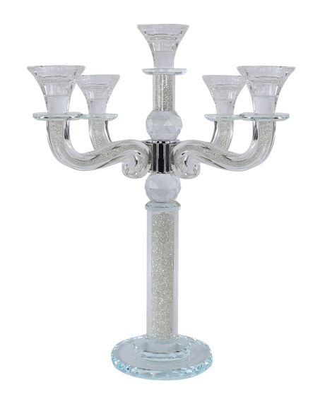 "Classic Style" 5 branch Clear Filling Crystal Candelabra 15.5"H - LEHADAR