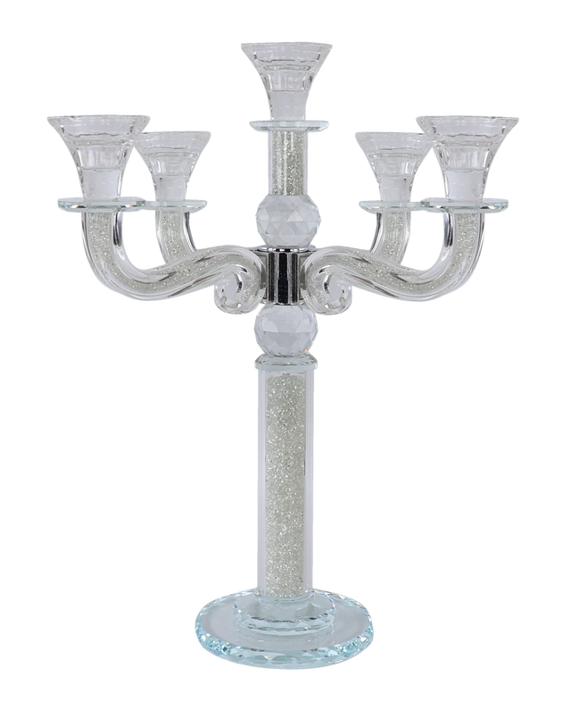 "Classic Style" 5 branch Clear Filling Crystal Candelabra 15.5"H - LEHADAR