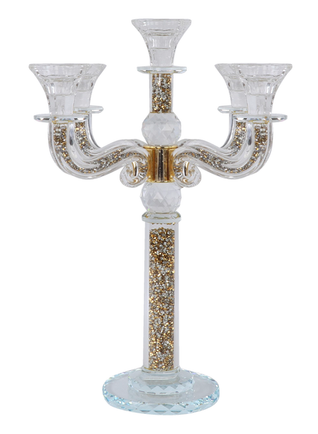 "Classic Style" 5 Branch Gold Filling Crystal Candelabra 15.5"H - LEHADAR