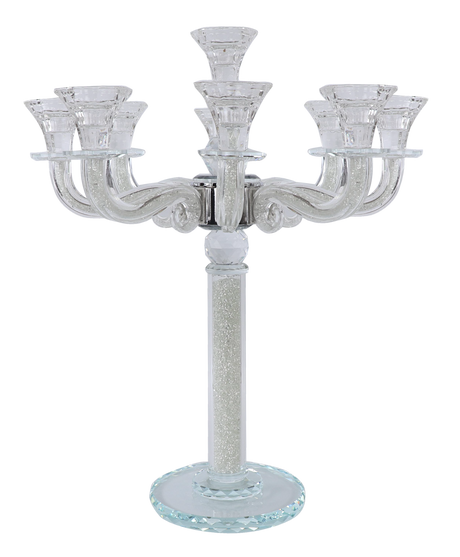 "Classic Style" 9 Branch Clear Filling Crystal Candelabra 18.5"H - LEHADAR