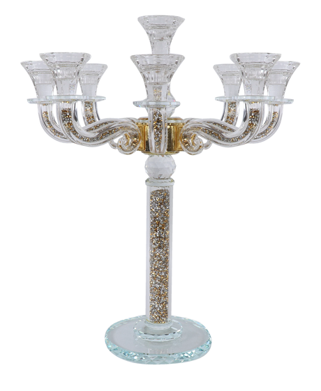 "Classic Style" 9 Branch Gold Filling Crystal Candelabra 18.5"H - LEHADAR