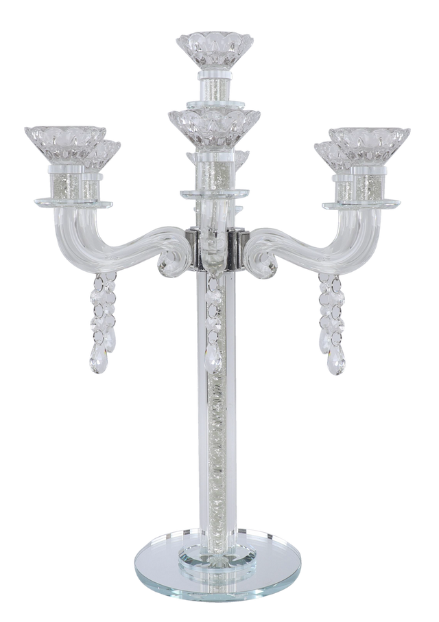 "Royal Style" 7 Branch Clear Filling Crystal Candelabra 16.5"H - LEHADAR