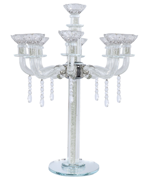 "Royal Style" 9 Branch Clear Filling Crystal Candelabra 18.5"H - LEHADAR
