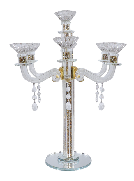 "Royal Style" 7 Branch Gold Filling Crystal Candelabra 16.5"H - LEHADAR
