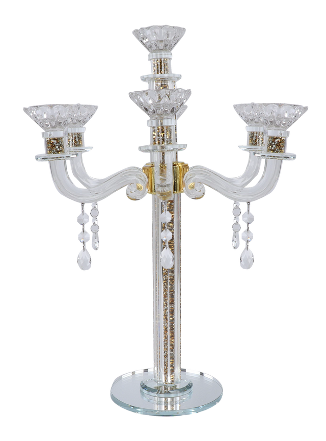 "Royal Style" 7 Branch Gold Filling Crystal Candelabra 16.5"H - LEHADAR